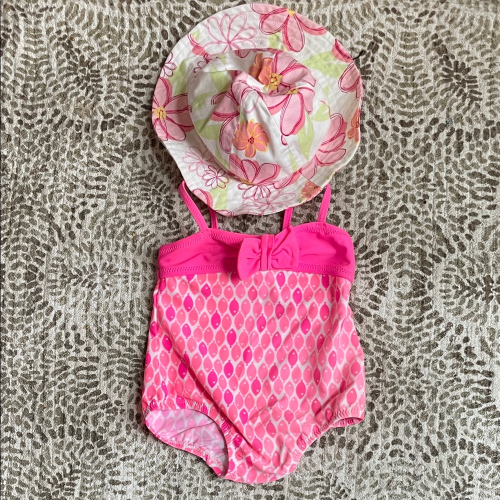 OshKosh B'gosh Pink One Piece Swimsuit with Hat